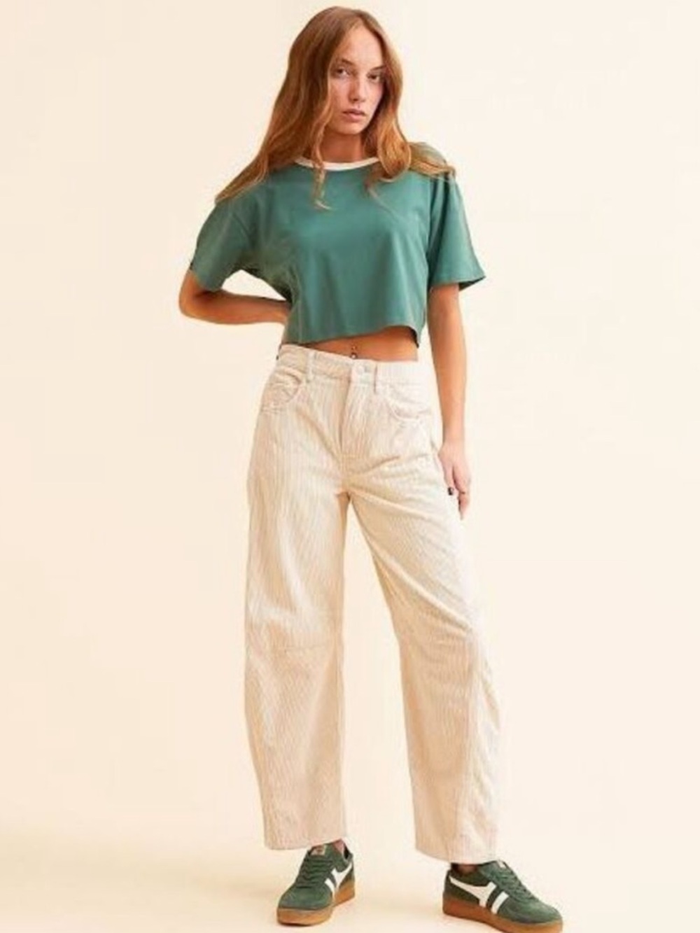 Free People barrel Cream Corduroy Pants